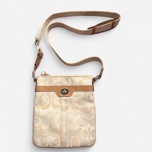 Coach Cream and Tan Signature “C” Jacquard Canvas Crossbody Bag